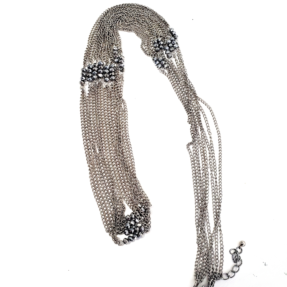 Silver Multi-Strand Chain Lariat Necklace - Unbranded